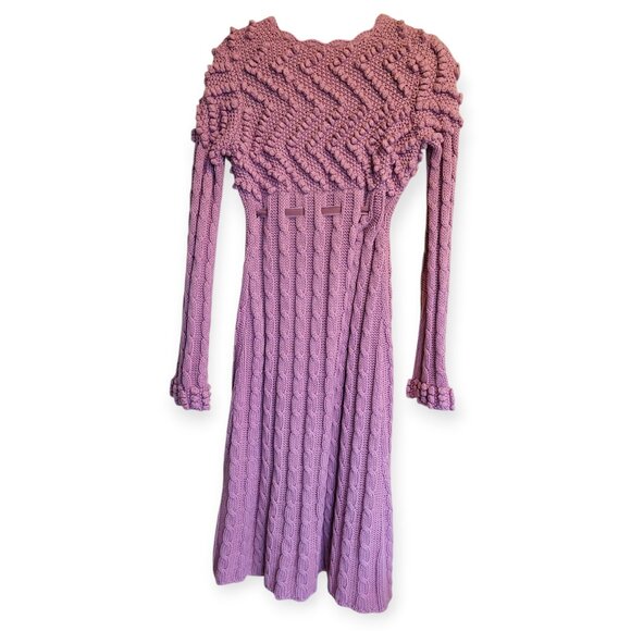 Y2K Lavender Rib-Tied Long Bobble Cardigan Vintage Fairycore XS Soft Girl - Picture 4 of 11